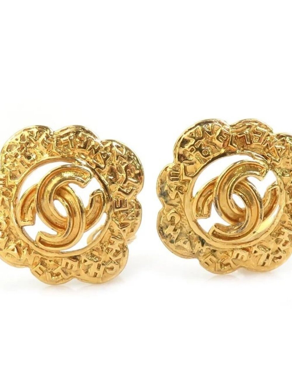 Auth CHANEL Vintage CC Logo Clip on Earrings Gold Metal